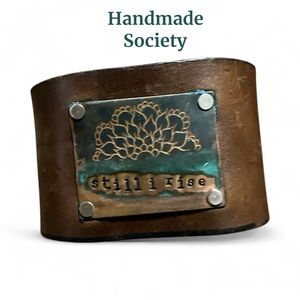 Handmade Society “Still I Rise” Leather Bracelet 2” Wide Unisex 9” Long Sturdy